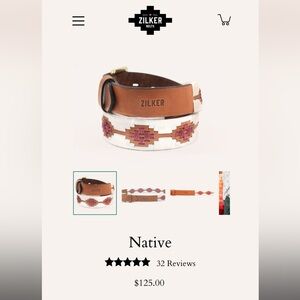 Brown and White Geometric Leather Belt